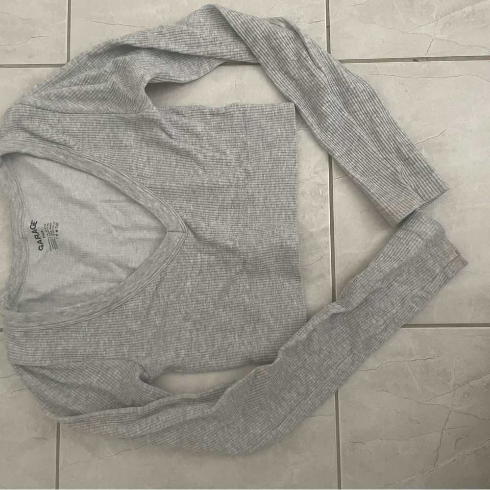 Garage Light Gray Ribbed V-Neck Top